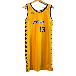 NWT LA Lakers Jersey Dress Hardwood Classics No. 13 Size Large Yellow  & Purple